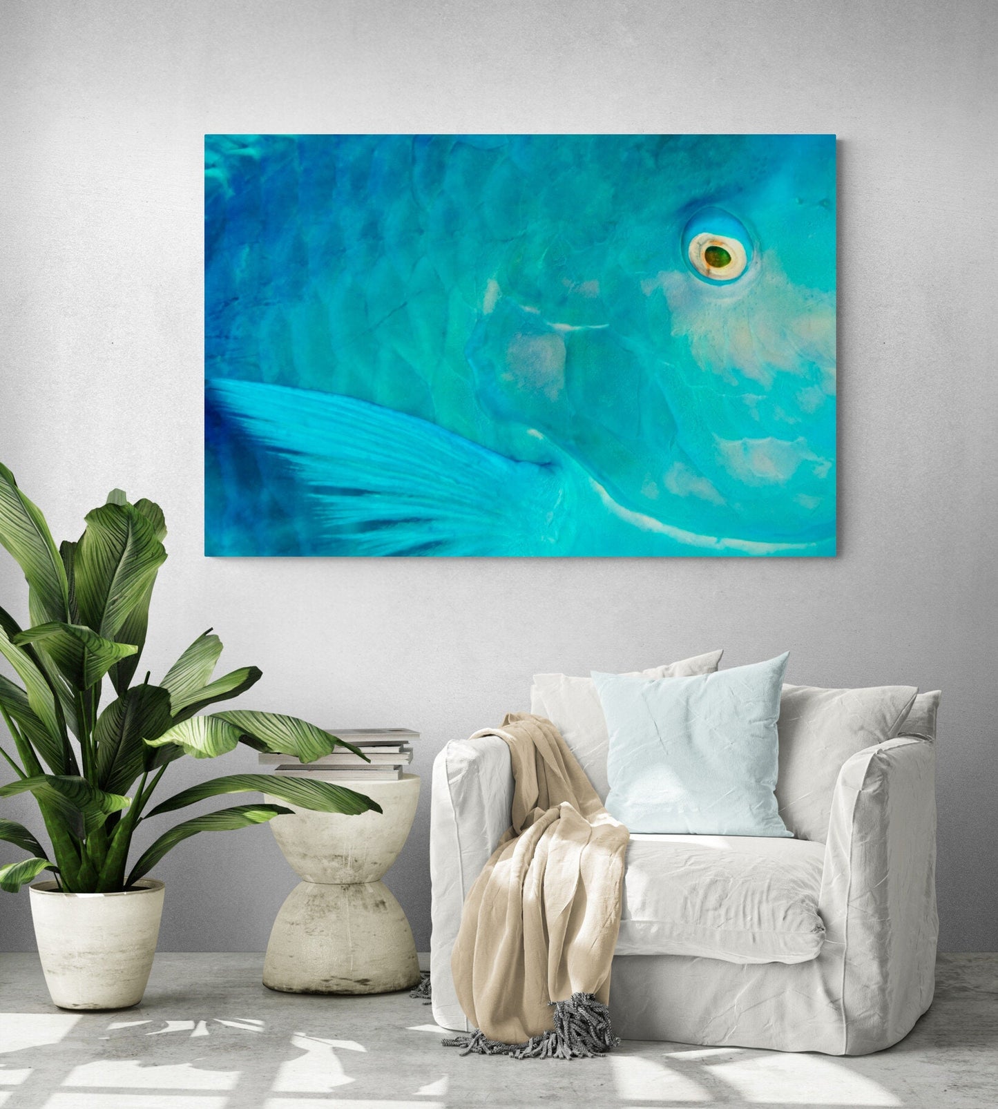Blue Parrotfish Portrait Fine Art Print titled "Fish Kiss"